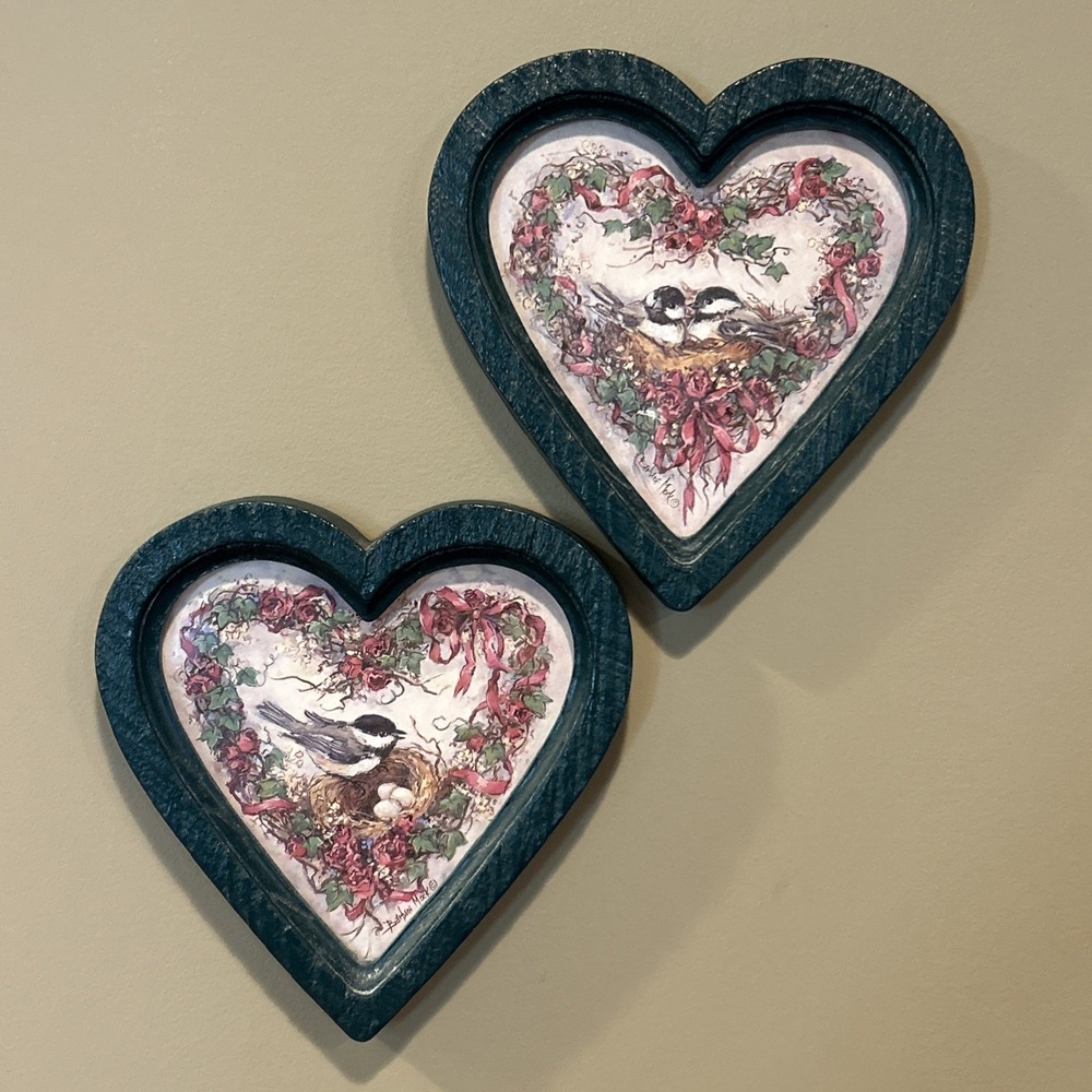 VTG Home Interiors 1985 Homco Heart Frame Barbara Mock Chickadee Bird Grandma